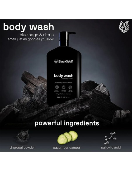 Black Wolf - Charcoal Body Wash - 1000ml @ BarberKing.ca