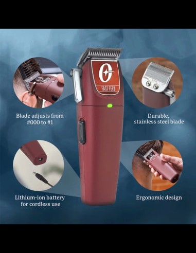 Oster Clipper - Cordless Fast Feed Burgundy @ BarberKing.ca